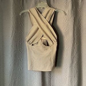 PrettyLittleThing Plaid Corset Crossover Blouse